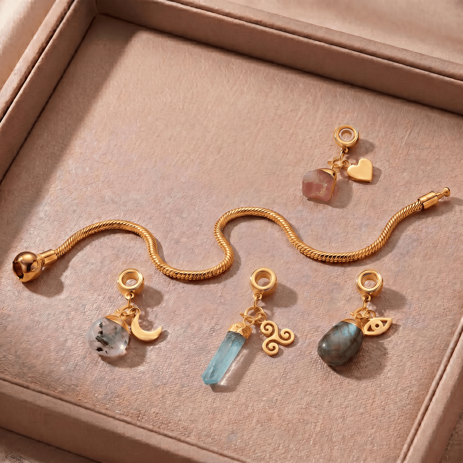 Charm Bracelet with Four Gemstones & Charms