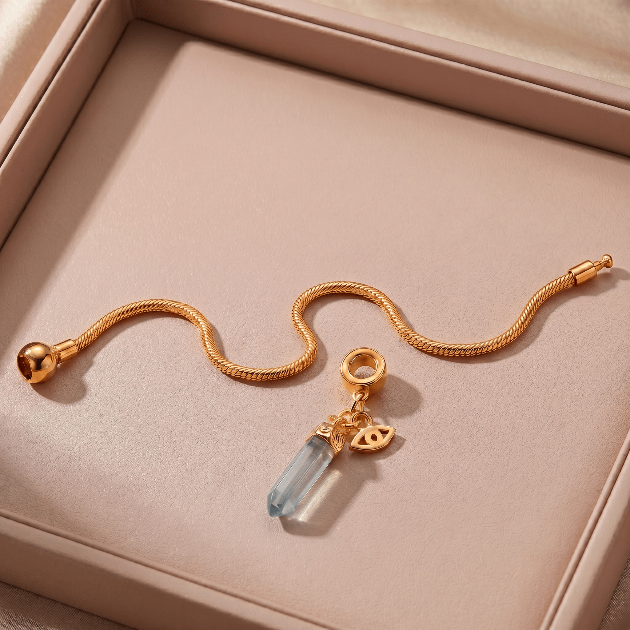24 Carat Gold Charm Bracelet with One Gemstone & Charm - Moon Charged Crystals