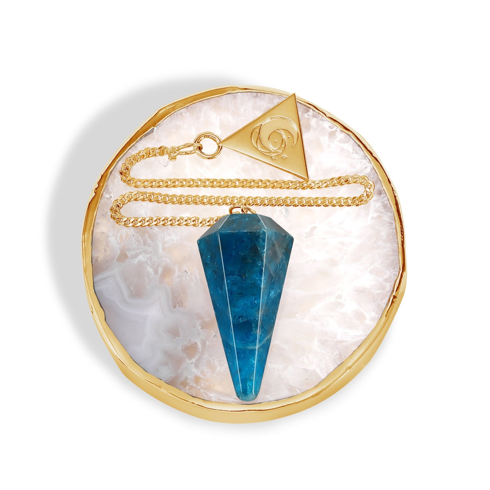 24 Carat Gold Blue Apatite Pendulum Kit - Moon Charged Crystals