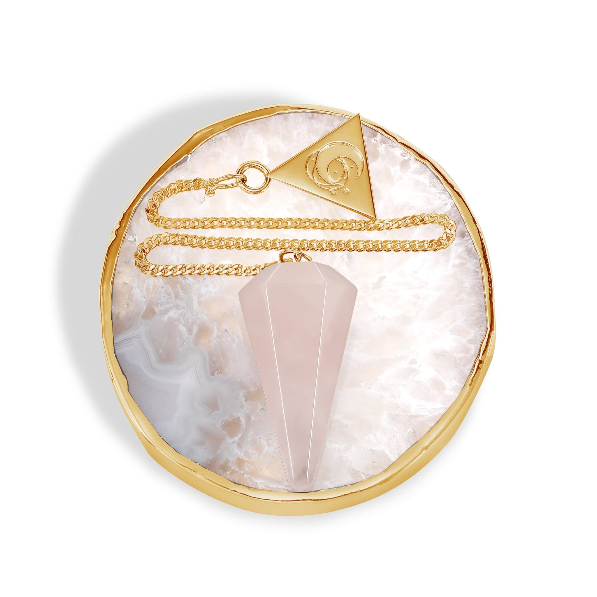 24 Carat Gold Rose Quartz Pendulum Kit - Moon Charged Crystals