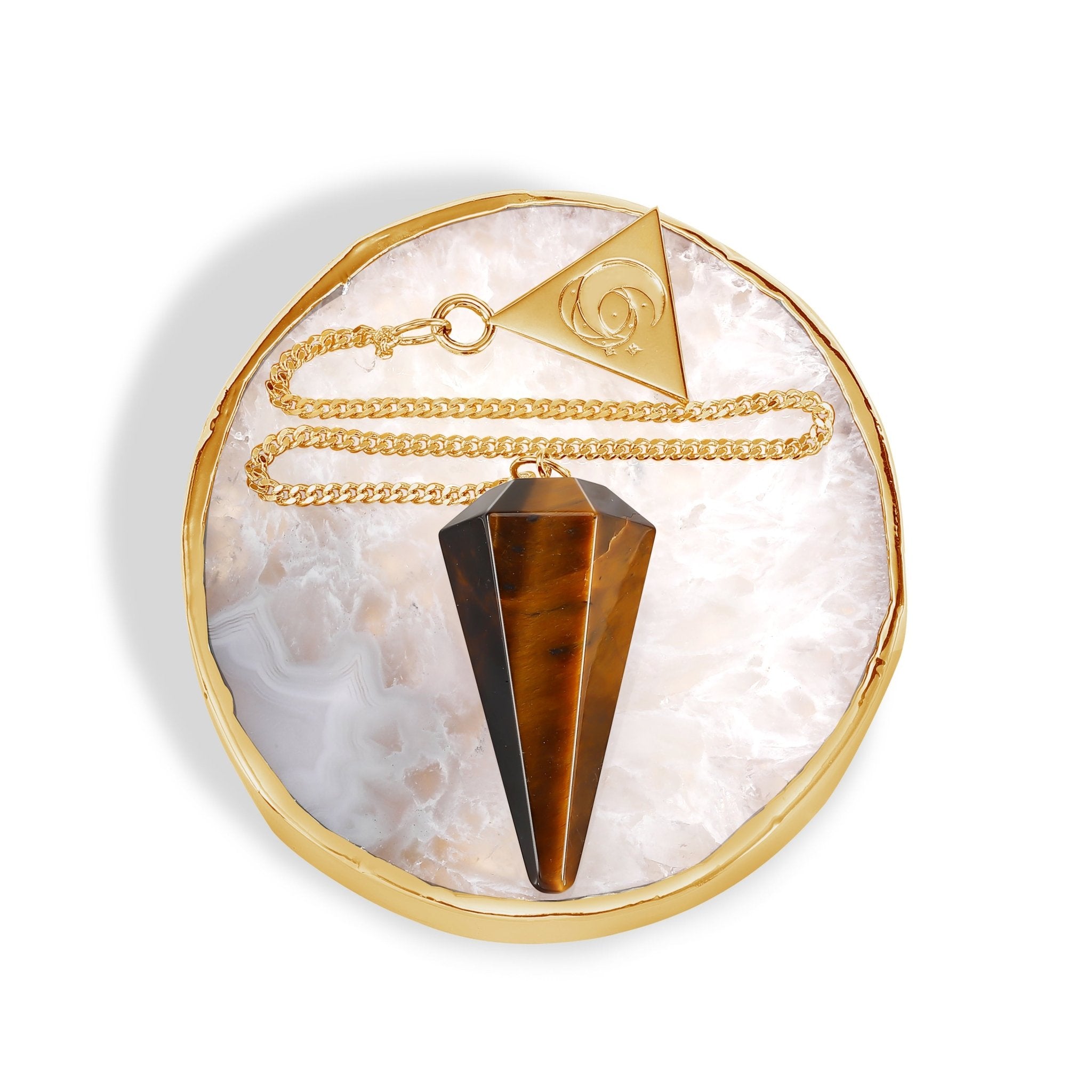 24 Carat Gold Tiger's Eye Pendulum Kit - Moon Charged Crystals