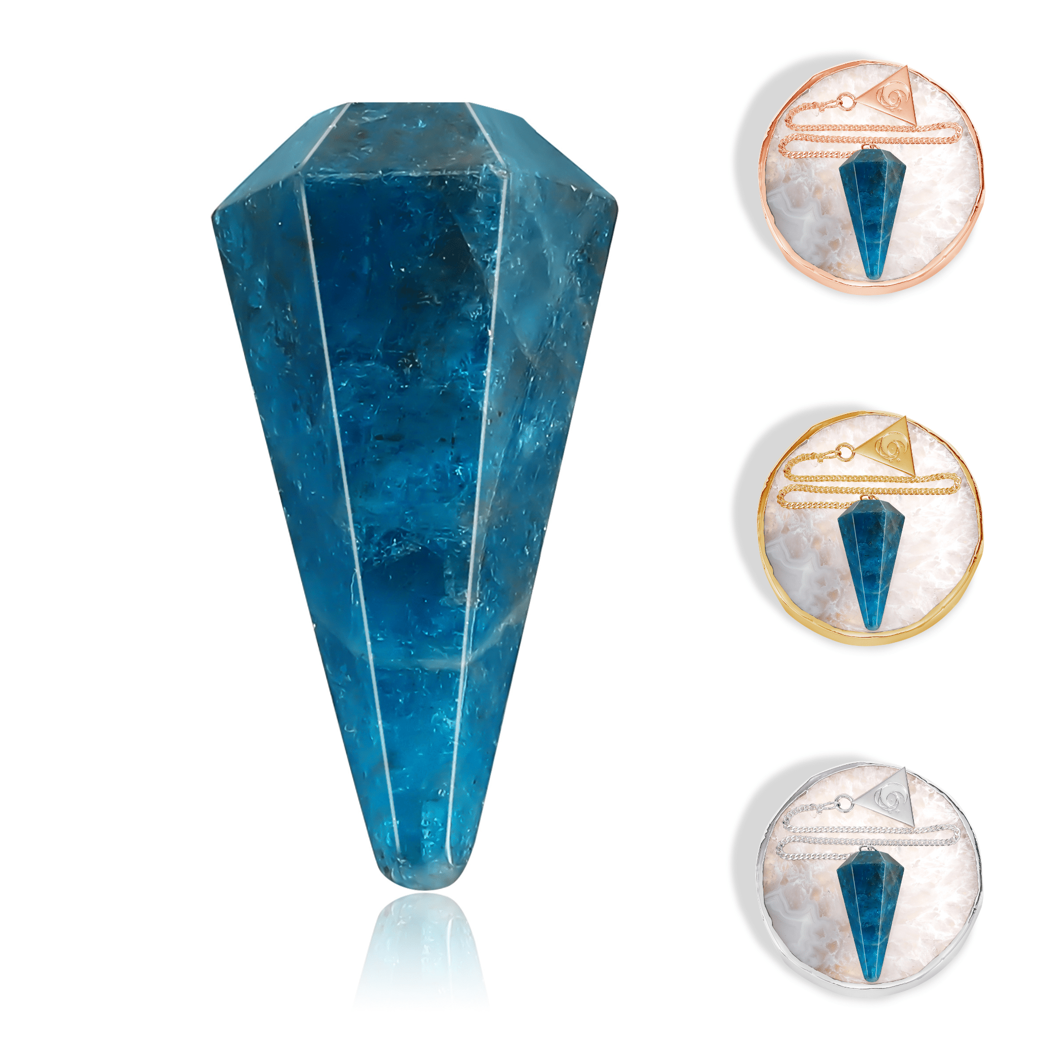 Blue Apatite Pendulum Kit available in Rose Gold, 24 Carat Gold & 925 Silver - Moon Charged Crystals