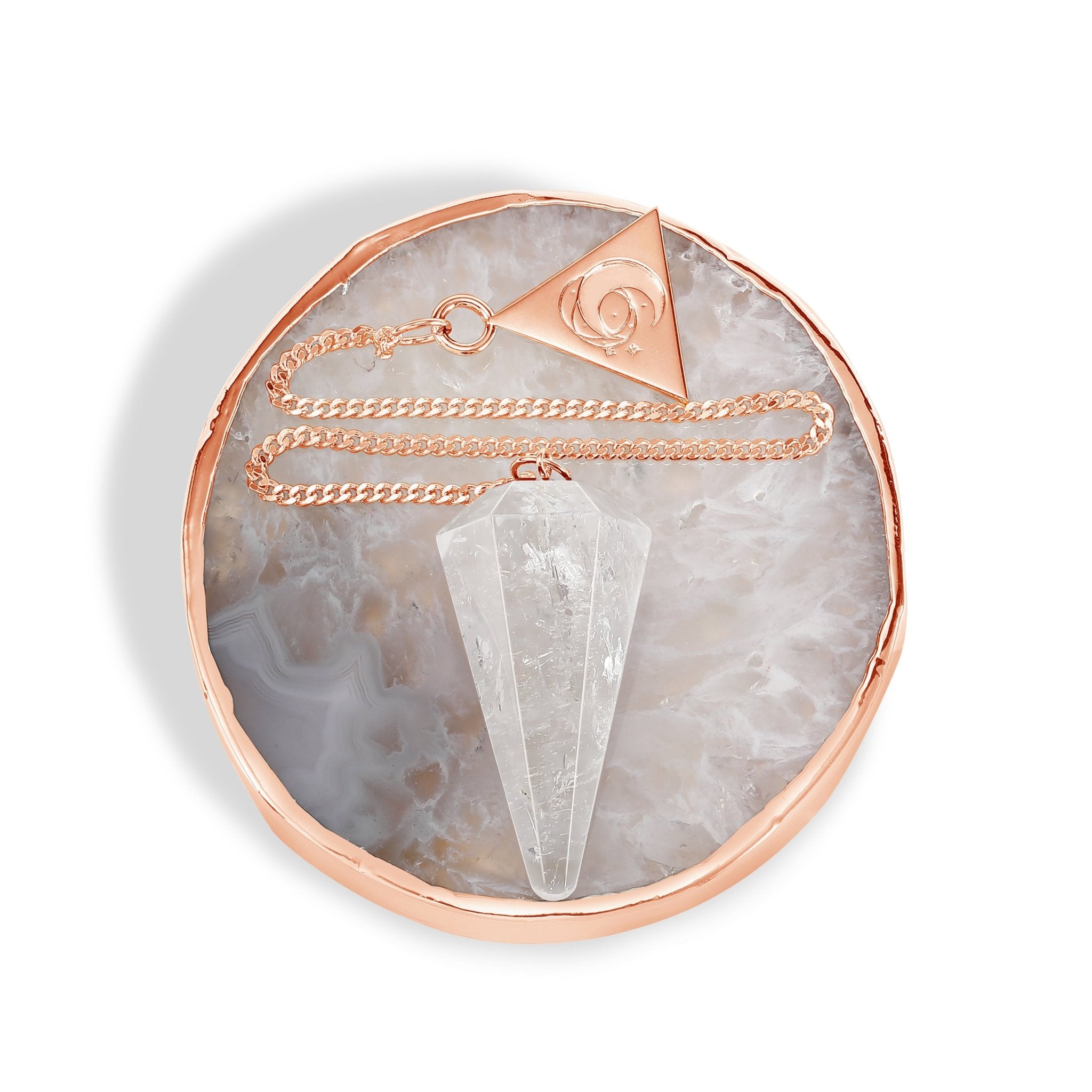 Rose Gold Clear Quartz Pendulum Kit - Moon Charged Crystals