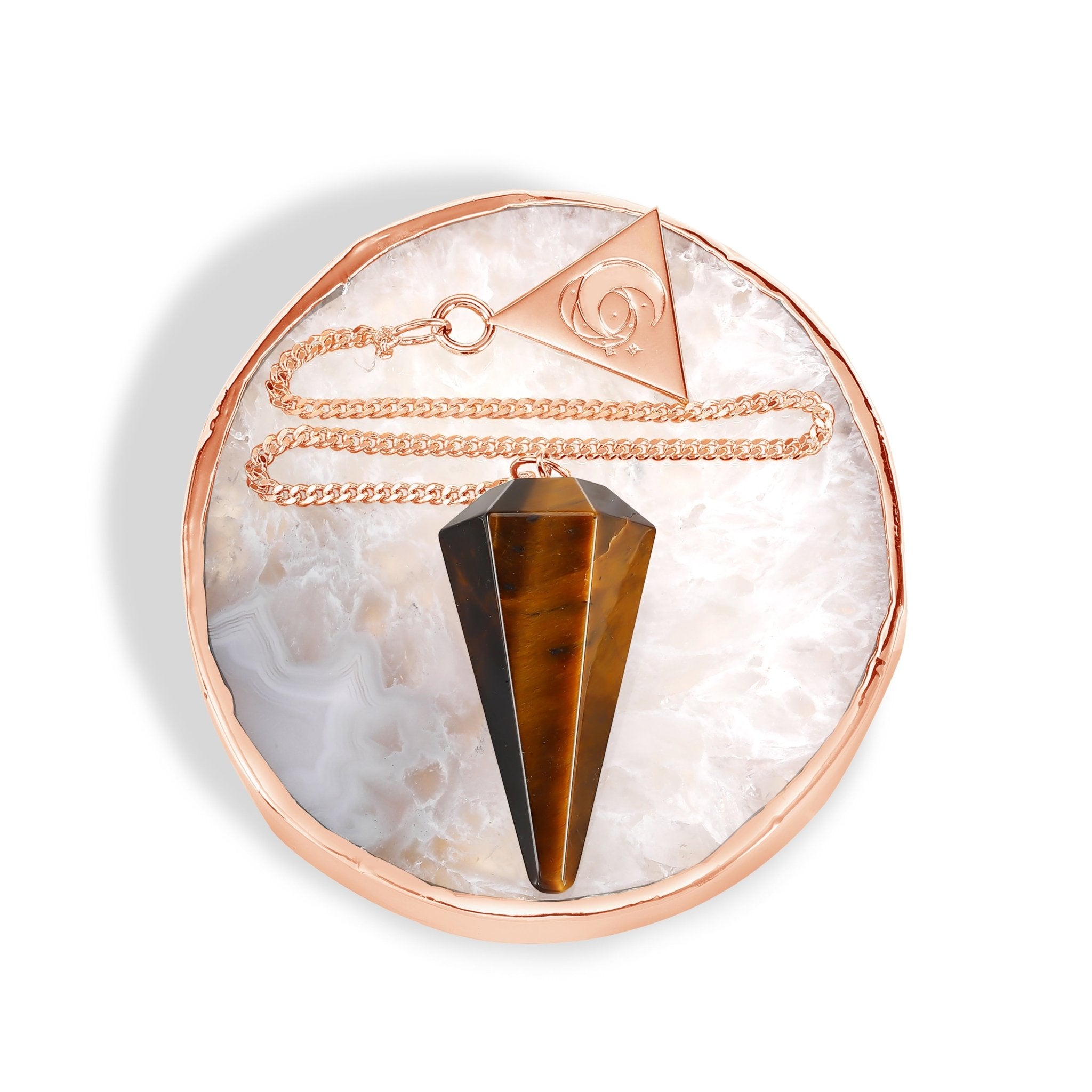 Rose Gold Tiger's Eye Pendulum Kit- Moon Charged Crystals