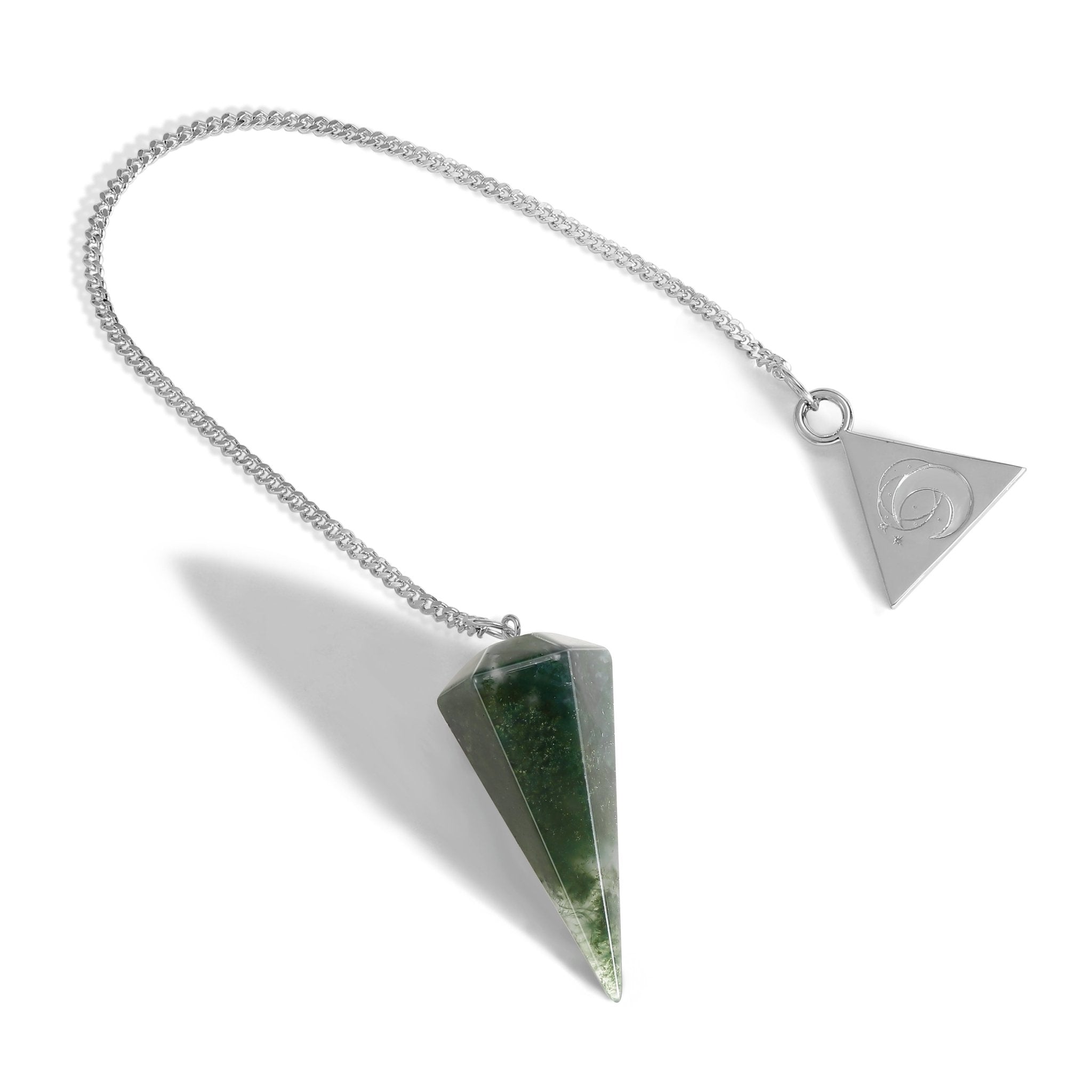 Sterling Silver Moss Agate Pendulum Kit - Moon Charged Crystals
