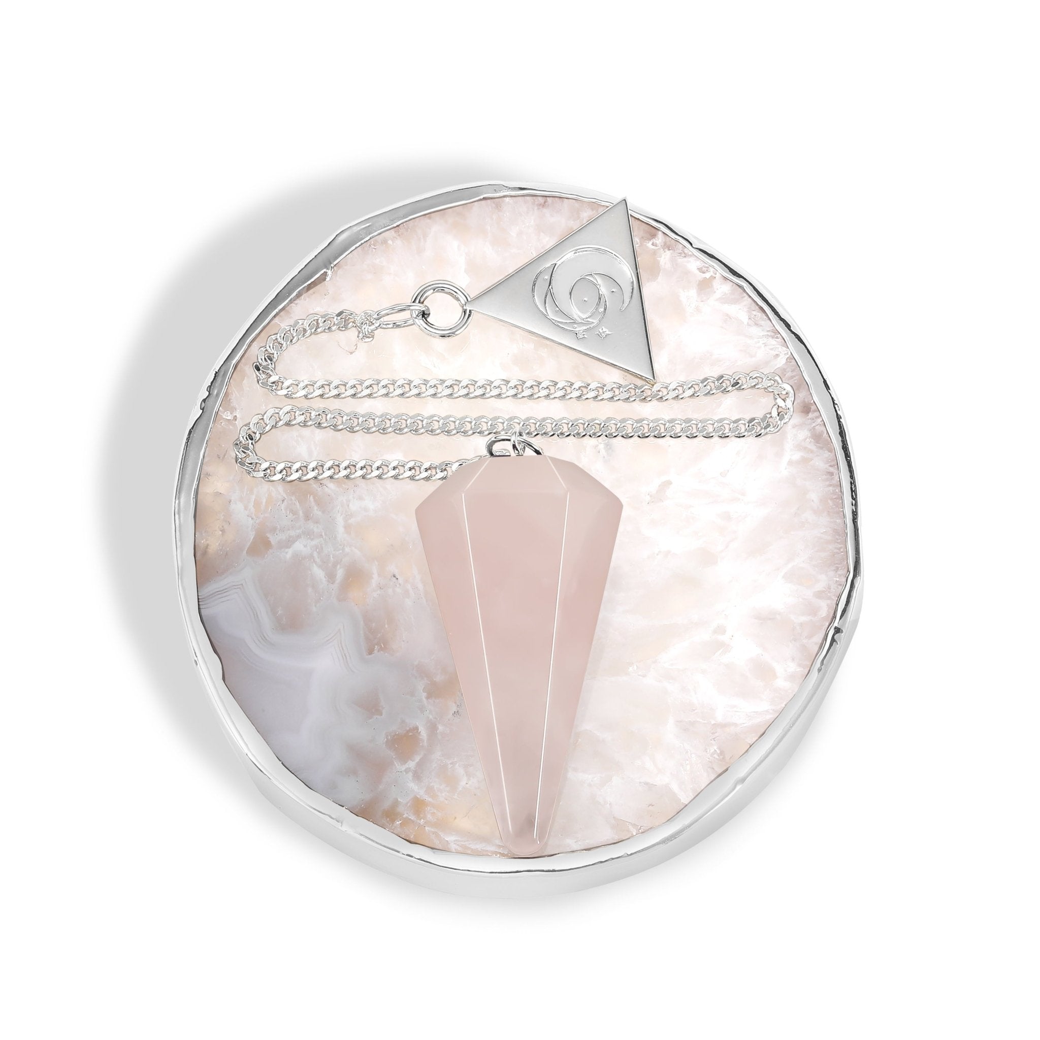 Sterling Silver Rose Quartz Pendulum Kit - Moon Charged Crystals