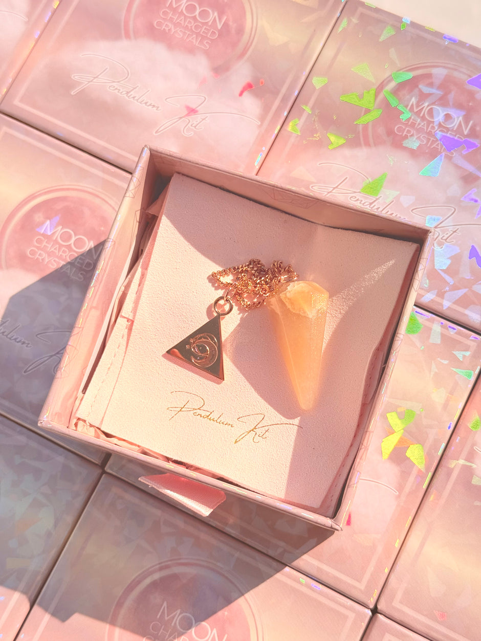 Sunstone Rose Gold Pendulum - Moon Charged Crystals Pendulum Kit 