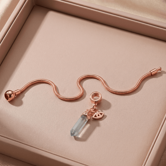 Rose Gold Charm Bracelet with One Gemstone & Charm - Moon Charged Crystals