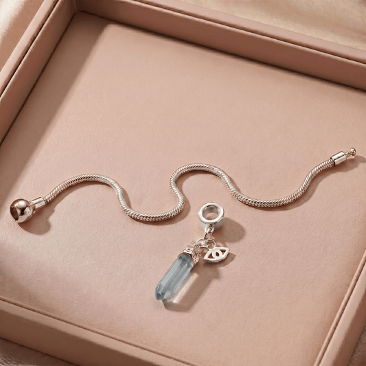 Sterling Silver Charm Bracelet with One Gemstone & Charm - Moon Charged Crystals