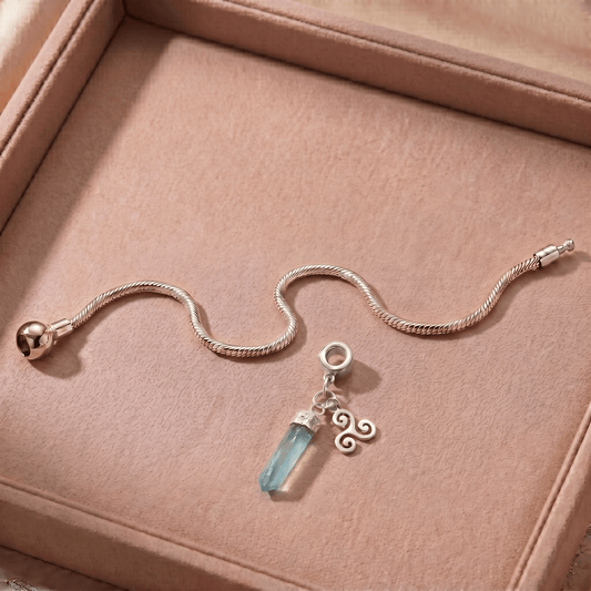 Sterling Silver Charm Bracelet with One Gemstone & Charm - Moon Charged Crystals